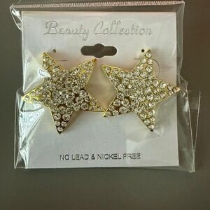 Beauty Collection Gold Tone Rhinestone Star Stud‎ Earrings Women
